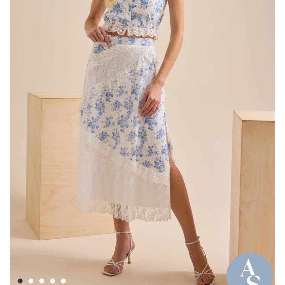 Altard State- Blue Floral Maxi Skirt and Top set
